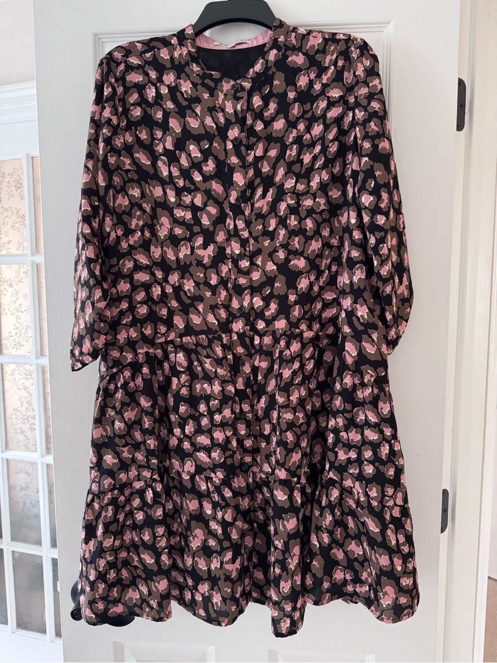 Joy Joy Leopard Print Tiered Midi Dress XL Pink-Brown/Lined